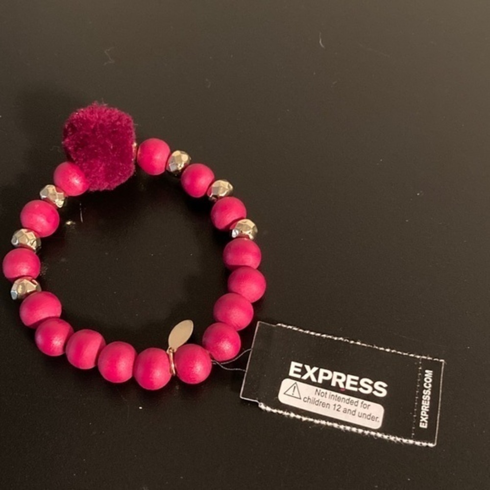 Express Fuchsia Beaded Bracelet with Silver Accents